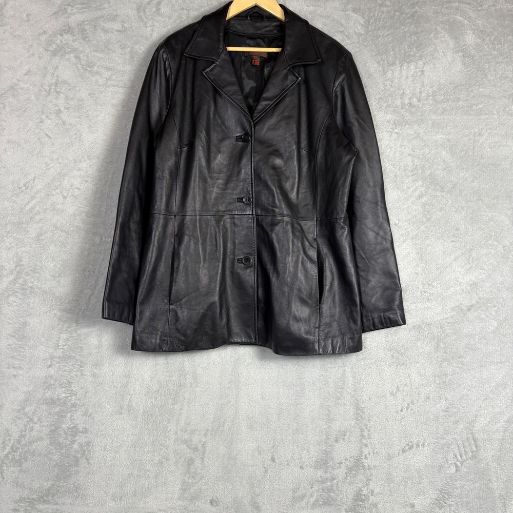 Danier Black Genuine Leather Blazer Jacket Womens XL Grunge Dark Academia Y2K